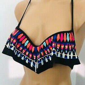 VS PINK Geo Tribal Flounce Halter Swim Top SM